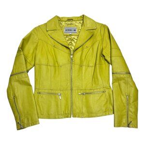 LAURENCE ROY Vintage LEATHER Luxury Neon Retro Bomber Jacket Womens Large